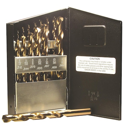 Viking Norseman Drill Type 240-D 135-Deg Split Pt Cobalt Jobber Gold Finish Drill Set 15-Pc 68340